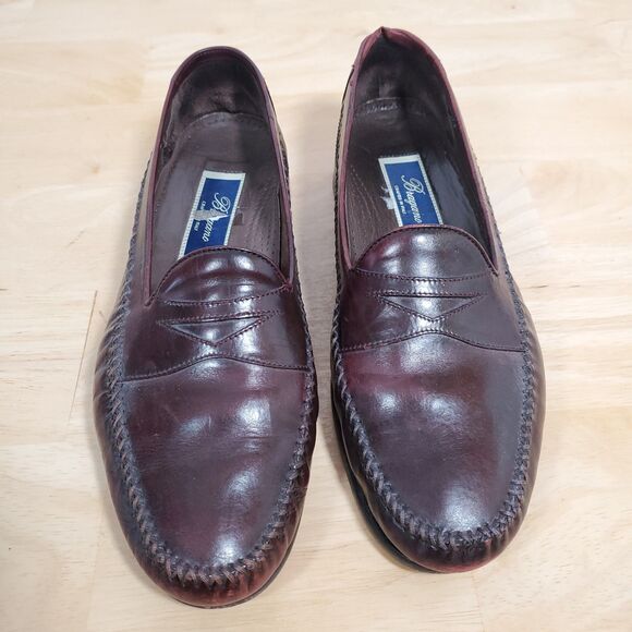 Bragano Cherry Brown Penny Loafers Mens Sz 8.5 Italy Cross Stitch Moc Dress Shoe main image 9